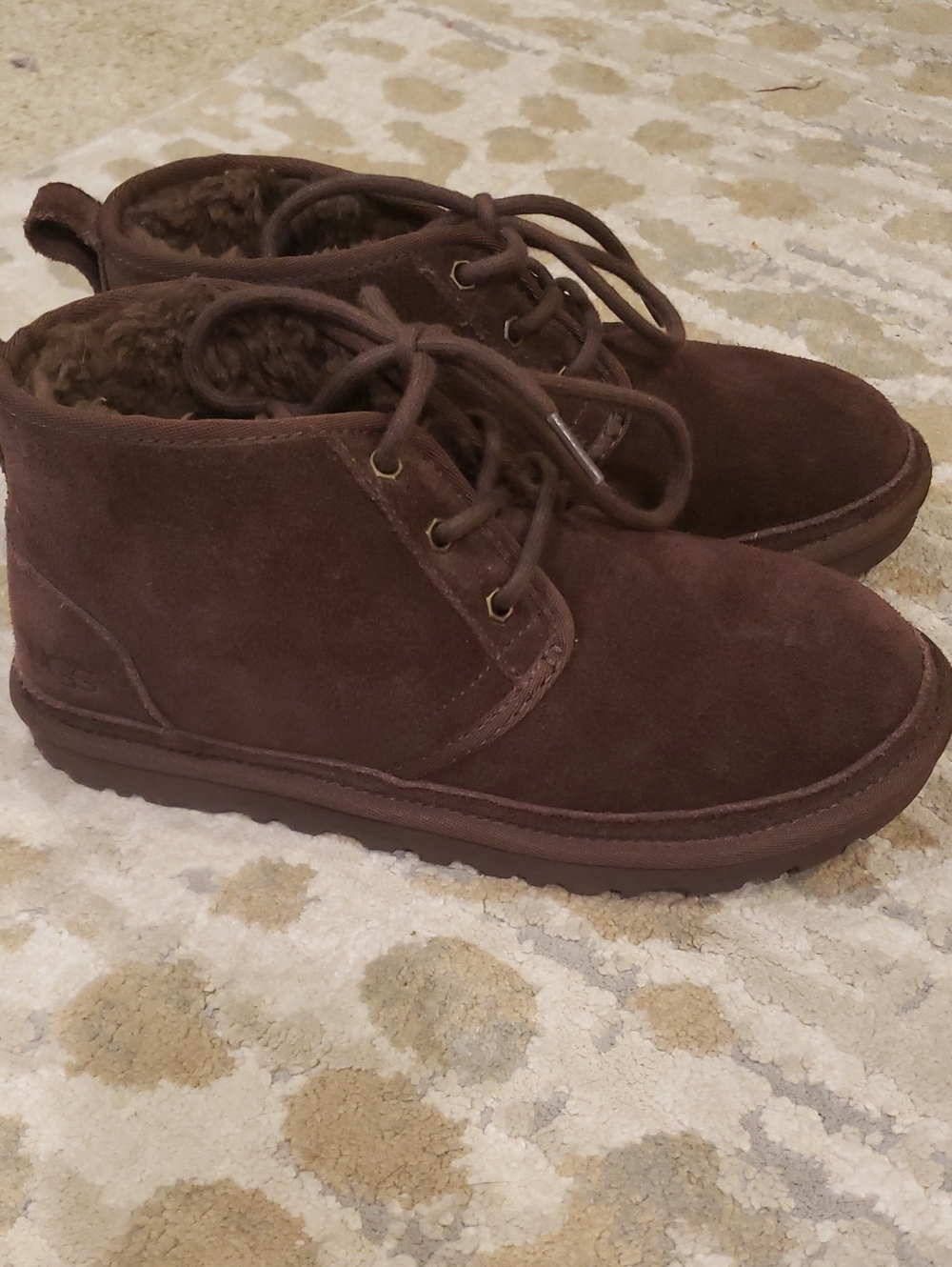 UGG Brown Suede Lace-Up Neumel Chocolate Ankle Booties with Shearling